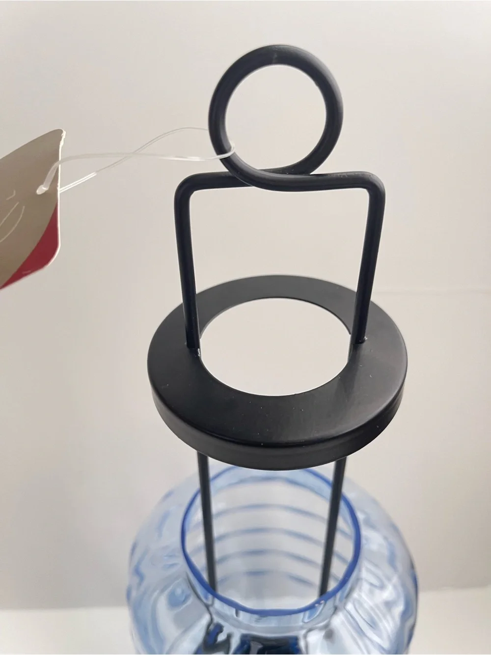 Home Trends Blue Ribbed Glass Lantern with Black Metal Frame